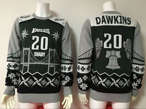 Nike Eagles #20 Brian Dawkins Green/Grey Men's Ugly Sweater